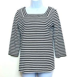 Talbots Womens Nautical‎ Navy Striped Top Square Neck Size XS
